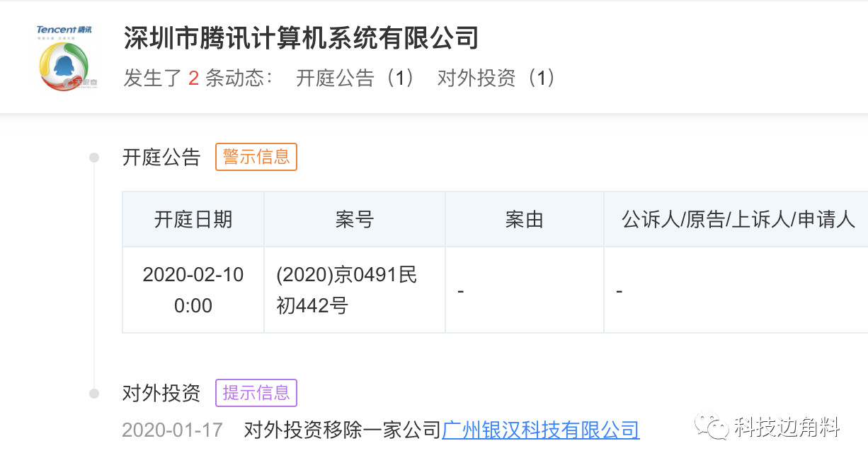 腾讯退出韩隐科技公司股东名单