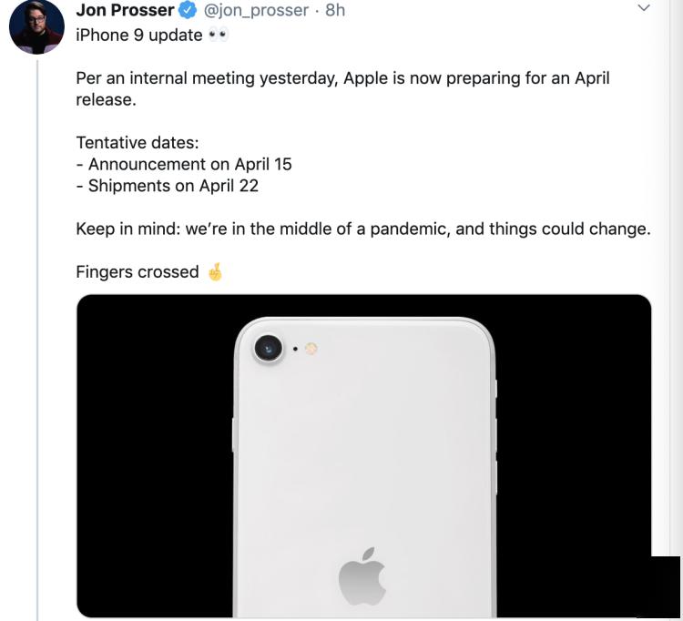 据说苹果计划于4月15日发布iPhone 9并于4月22日开始发货